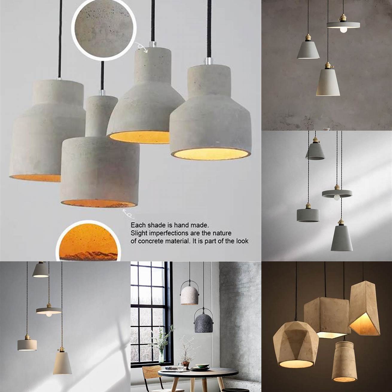 Concrete pendant lights in a minimalist living room