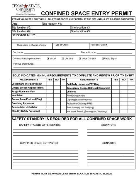 Confined Space Permit Template