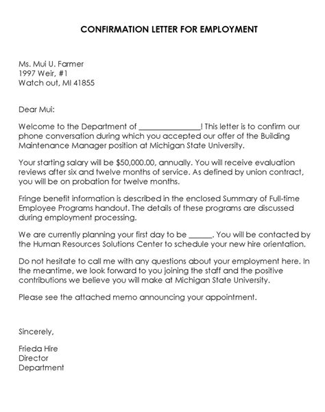 Confirmation Letter Templates