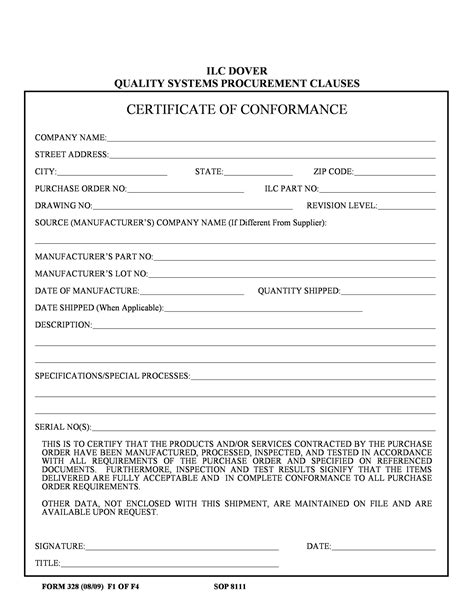 Conformity Certificate Template