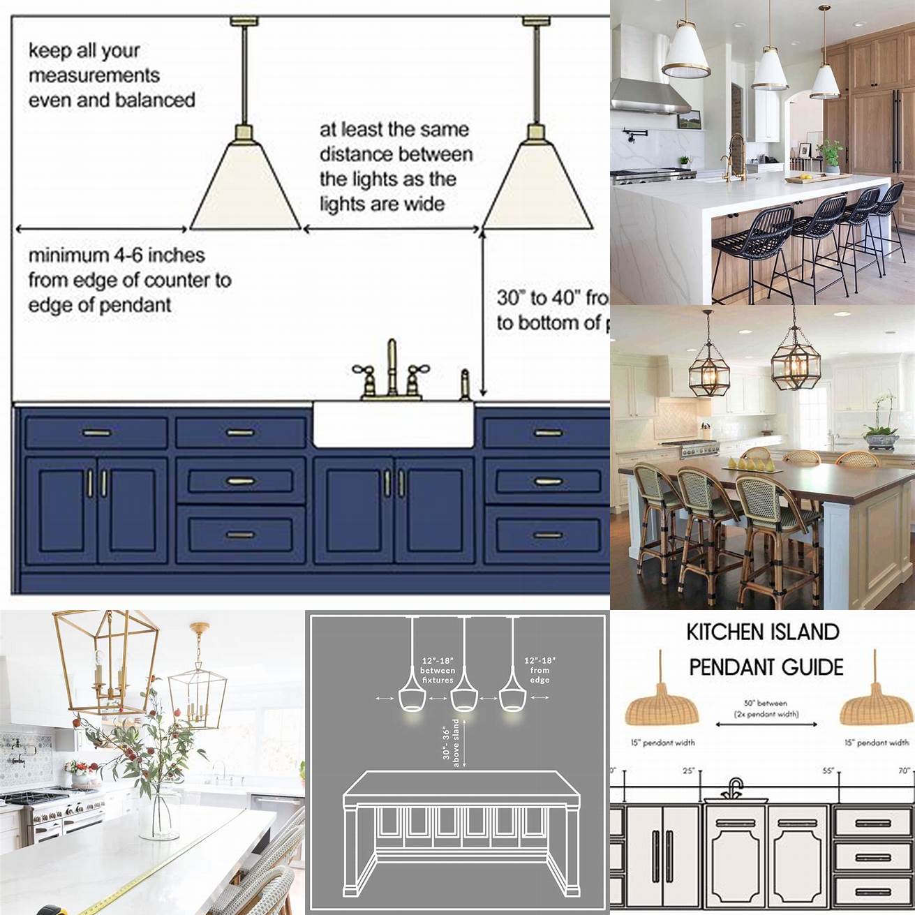 Consider the size and shape of your kitchen island when choosing the size and number of lights