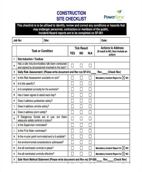 Construction Checklist Template