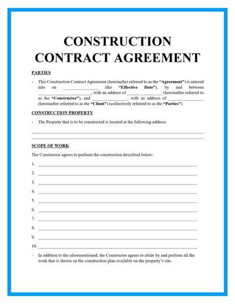 Construction Contract Agreement Template
