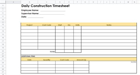 Construction Daily Timesheet Template