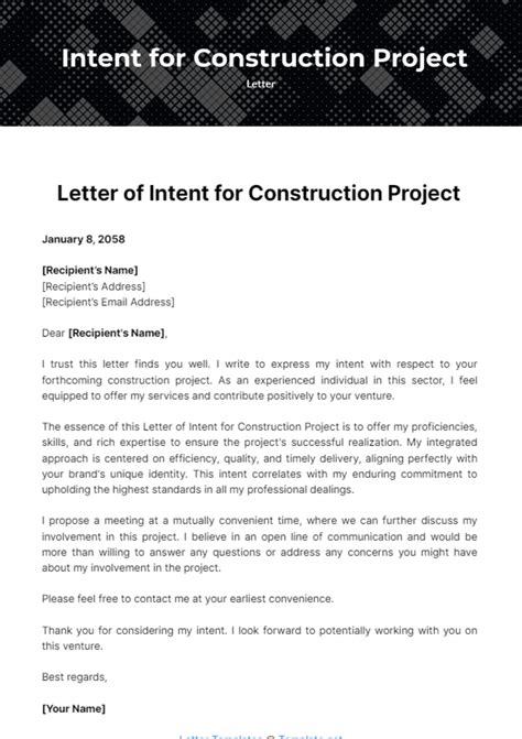Construction Letter Of Intent Template