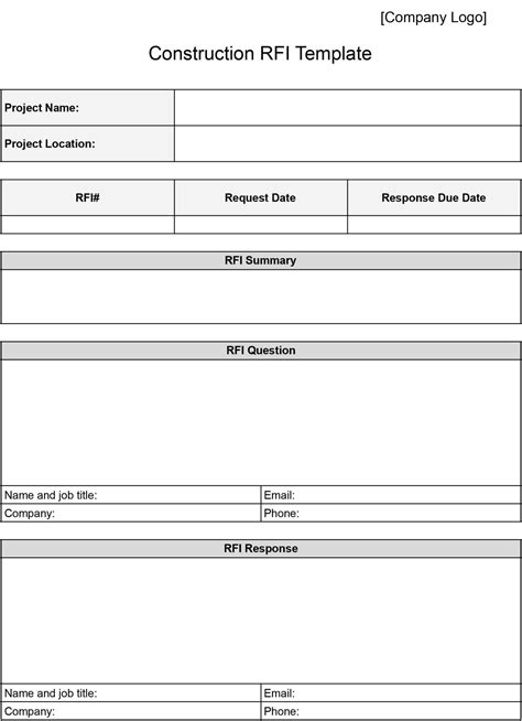 Construction Rfi Template Word