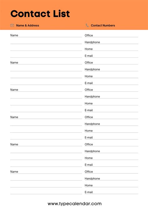 Contact List Template