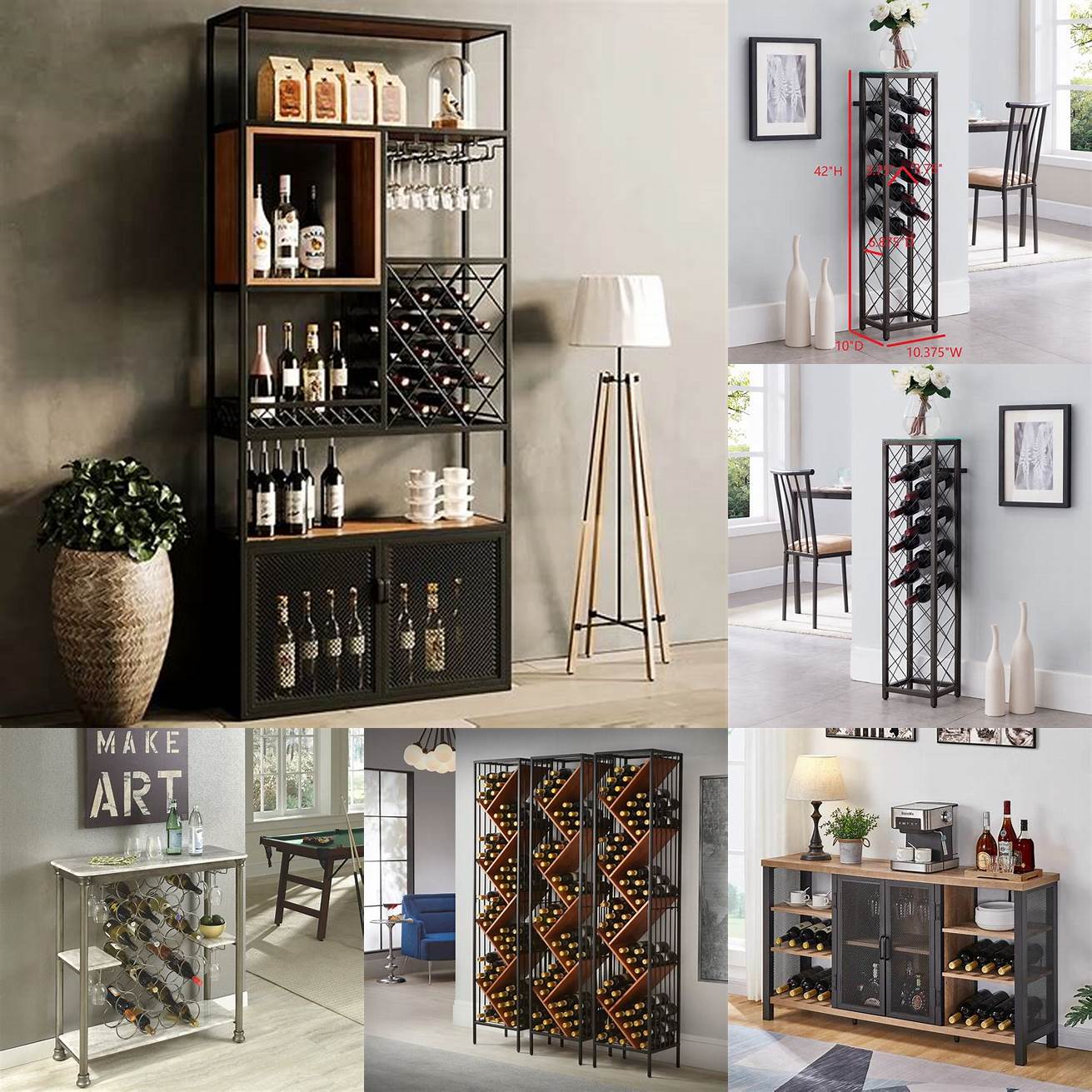 Contemporary metal hutch with wine rack