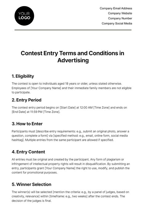 Contest Terms And Conditions Template