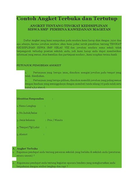 Contoh Angket Terbuka