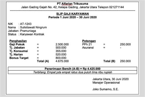 Contoh Slip Gaji