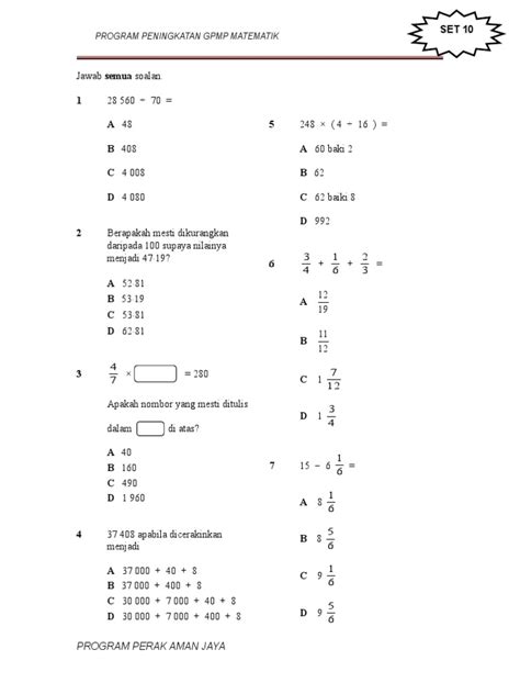 Contoh Soalan Objektif Matematik Tingkatan 1 Image