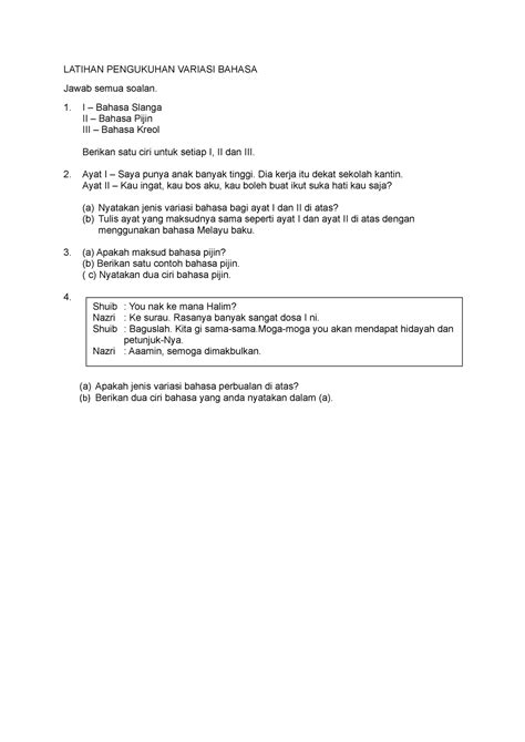 Contoh Soalan Variasi Bahasa Image