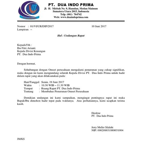 Contoh Surat Undangan Rapat Formal