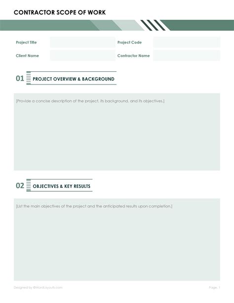 Contractor Scope Of Work Template