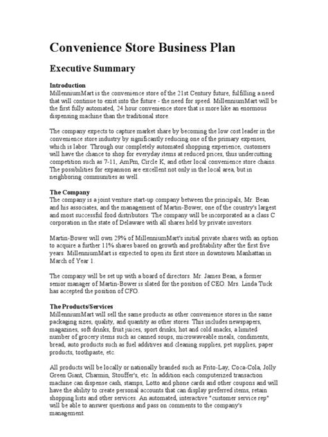 Convenience Store Business Plan Template