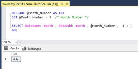 Convert Month Number to Month Name Function in SQL