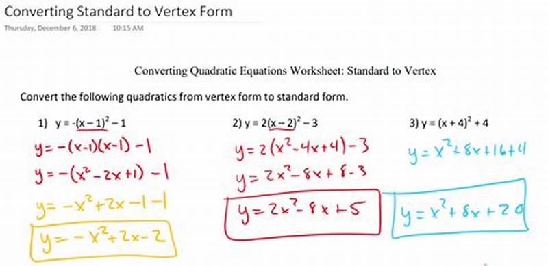 Converting Standard Form To Vertex Form Worksheet