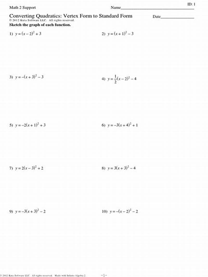 Converting Vertex Form To Standard Form Worksheet