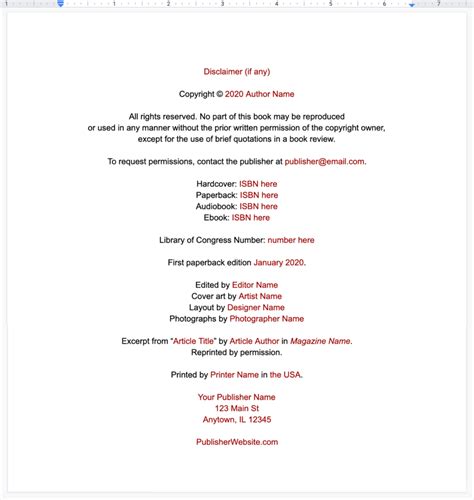 Copyright Page Template