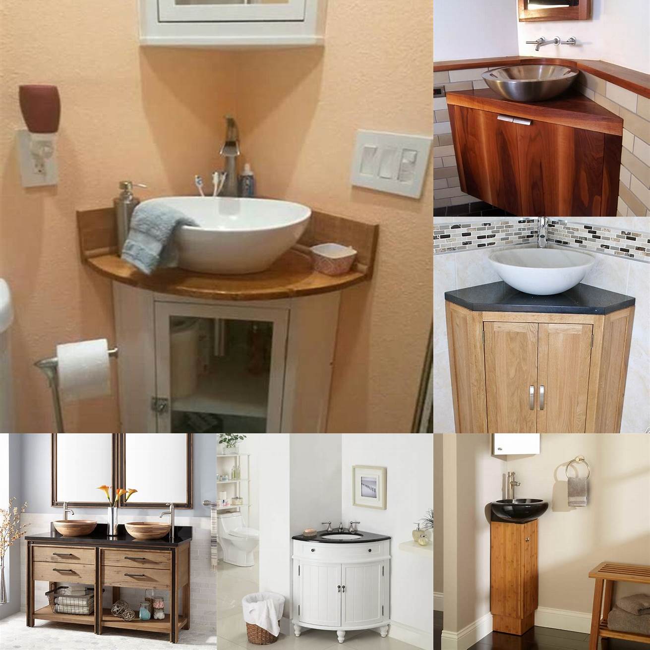 Corner vanity with vessel sink