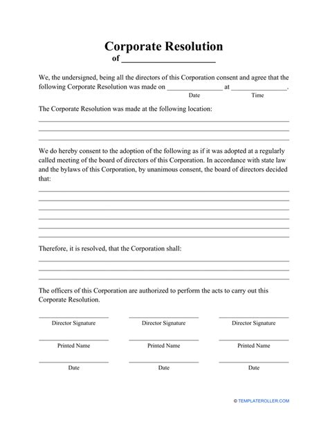 Corporate Resolution Template