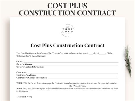 Cost Plus Agreement Template