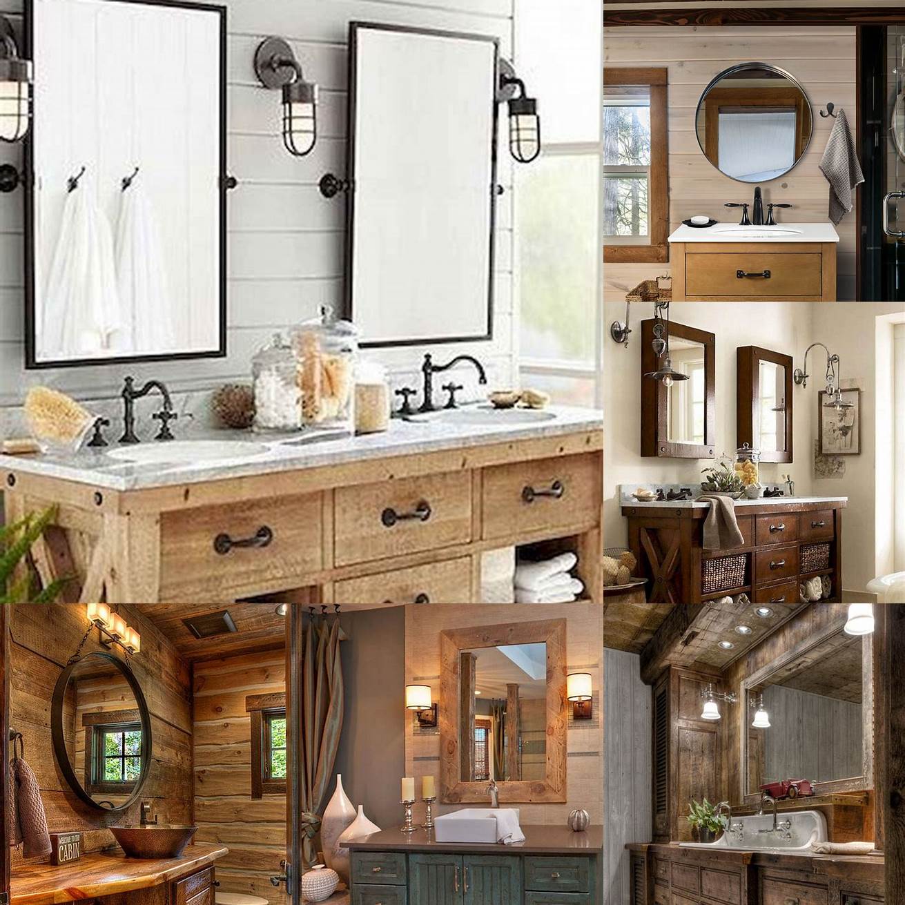 Country Bathroom Vanity with Wooden Mirror