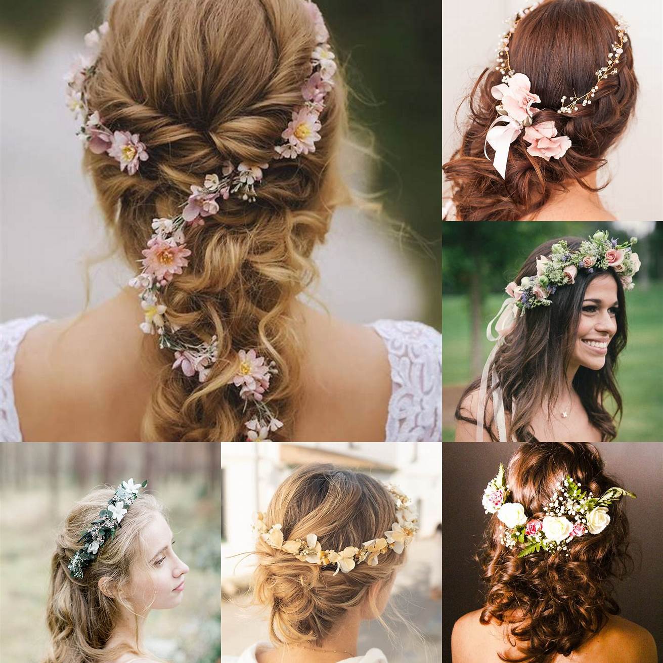 Couronne de fleurs avec des cheveux lisses