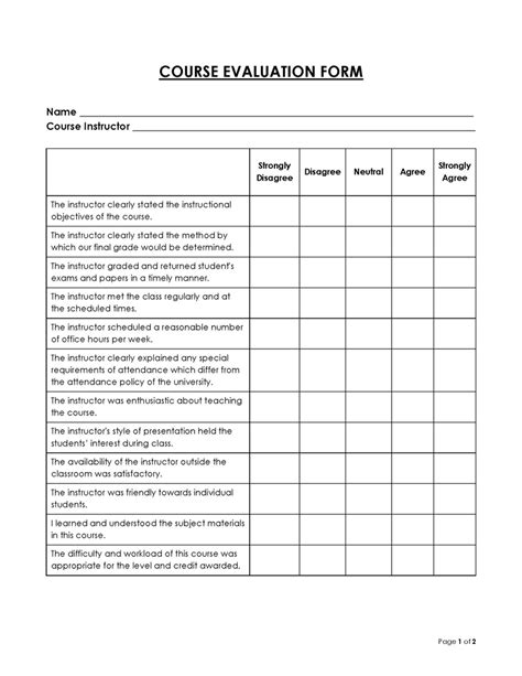 Course Evaluation Templates