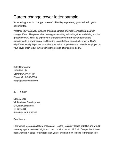 Cover Letter For Career Change Examples