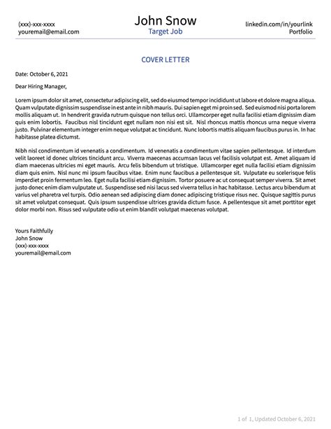 Cover Letter Latex Template