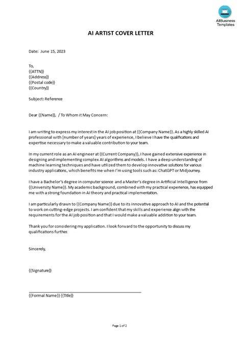 Cover Letter Template Ai
