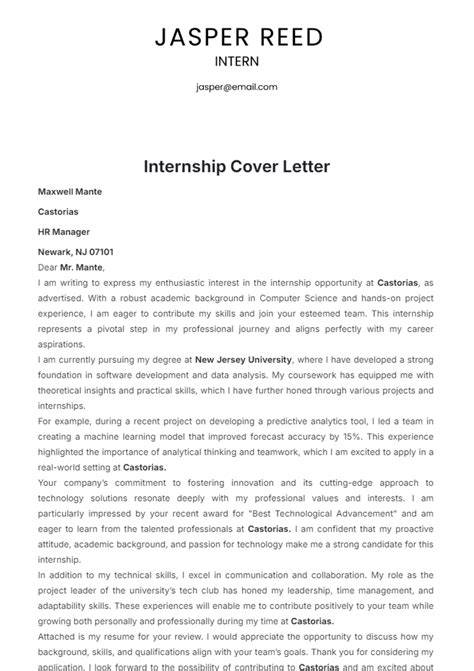 Cover Letter Template For Internships
