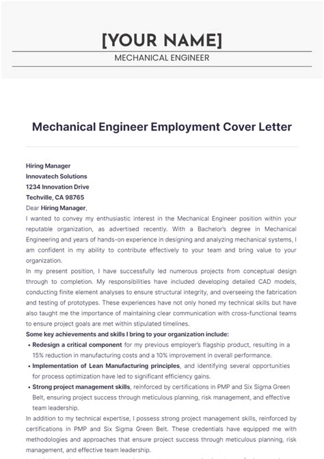 Cover Letter Template Mechanical Engineer