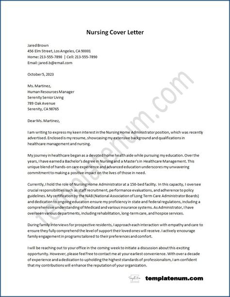 Cover Letter Template Nursing