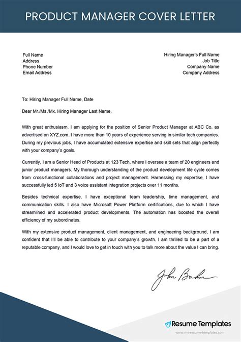 Cover Letter Template Product Manager