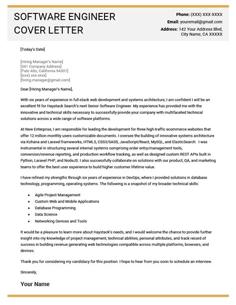 Cover Letter Template Software Engineer