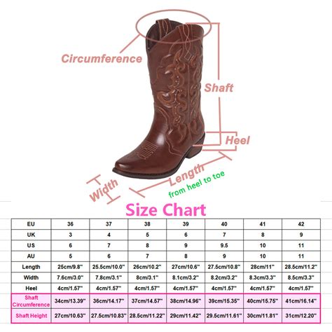 Cowgirl Boot Size Chart