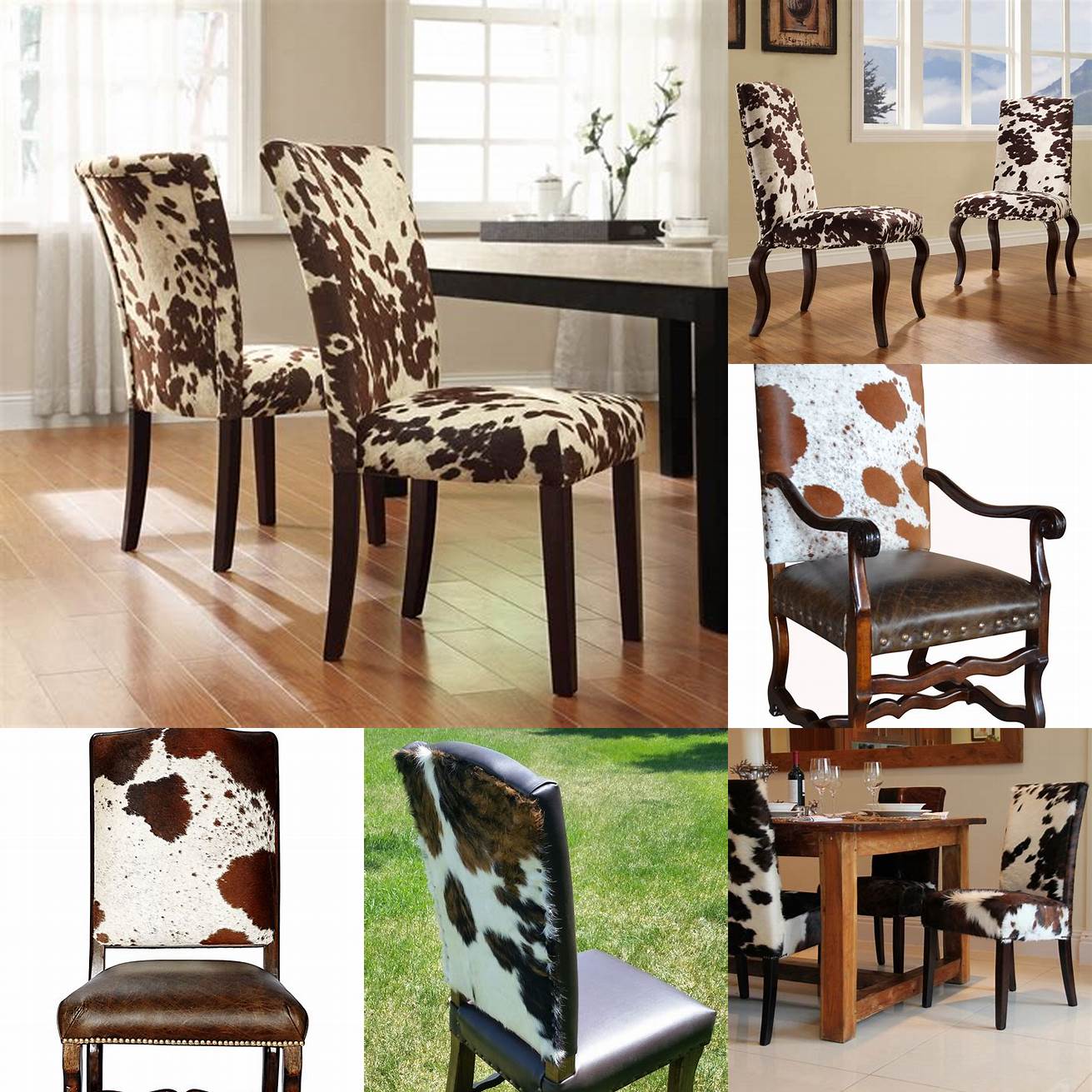 Cowhide dining chairs add a touch of elegance to any dining room The cowhide can be used to create a variety of patterns and designs