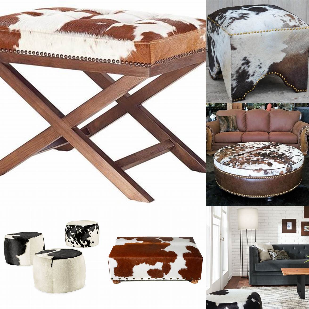 Cowhide ottomans are versatile and can be used as a footrest extra seating or even as a coffee table with the addition of a tray