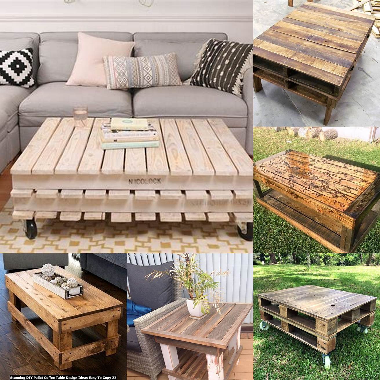Create a pallet coffee table Use wooden pallets to create a unique and rustic coffee table