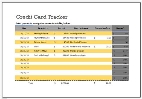 Credit Card Tracker Template Excel