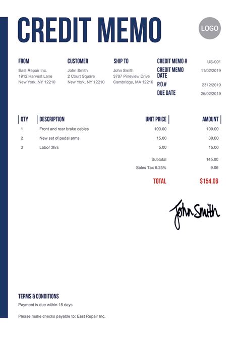 Credit Memo Template