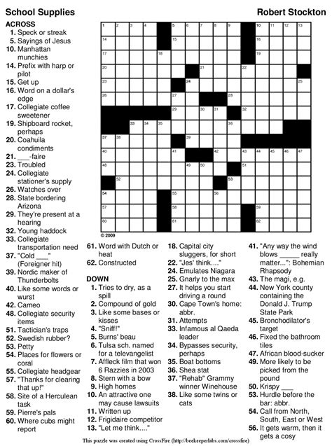 Crossword Puzzles Medium Difficulty Printable
