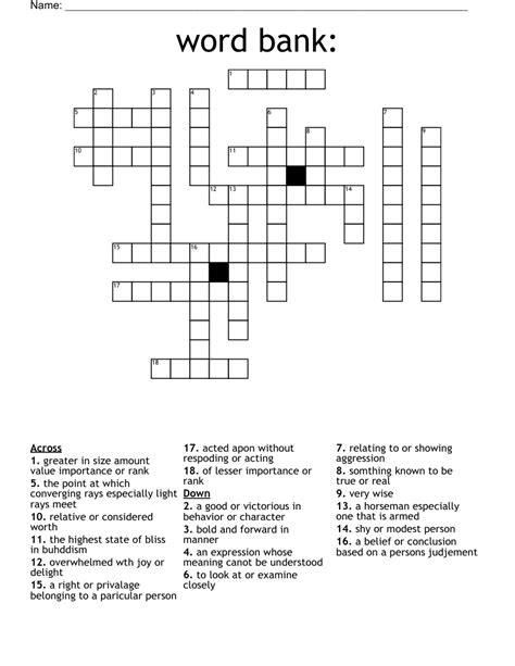 Crossword With Word Bank Printable