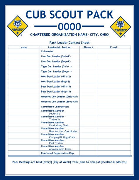 Cub Scout Sign In Sheet Printable