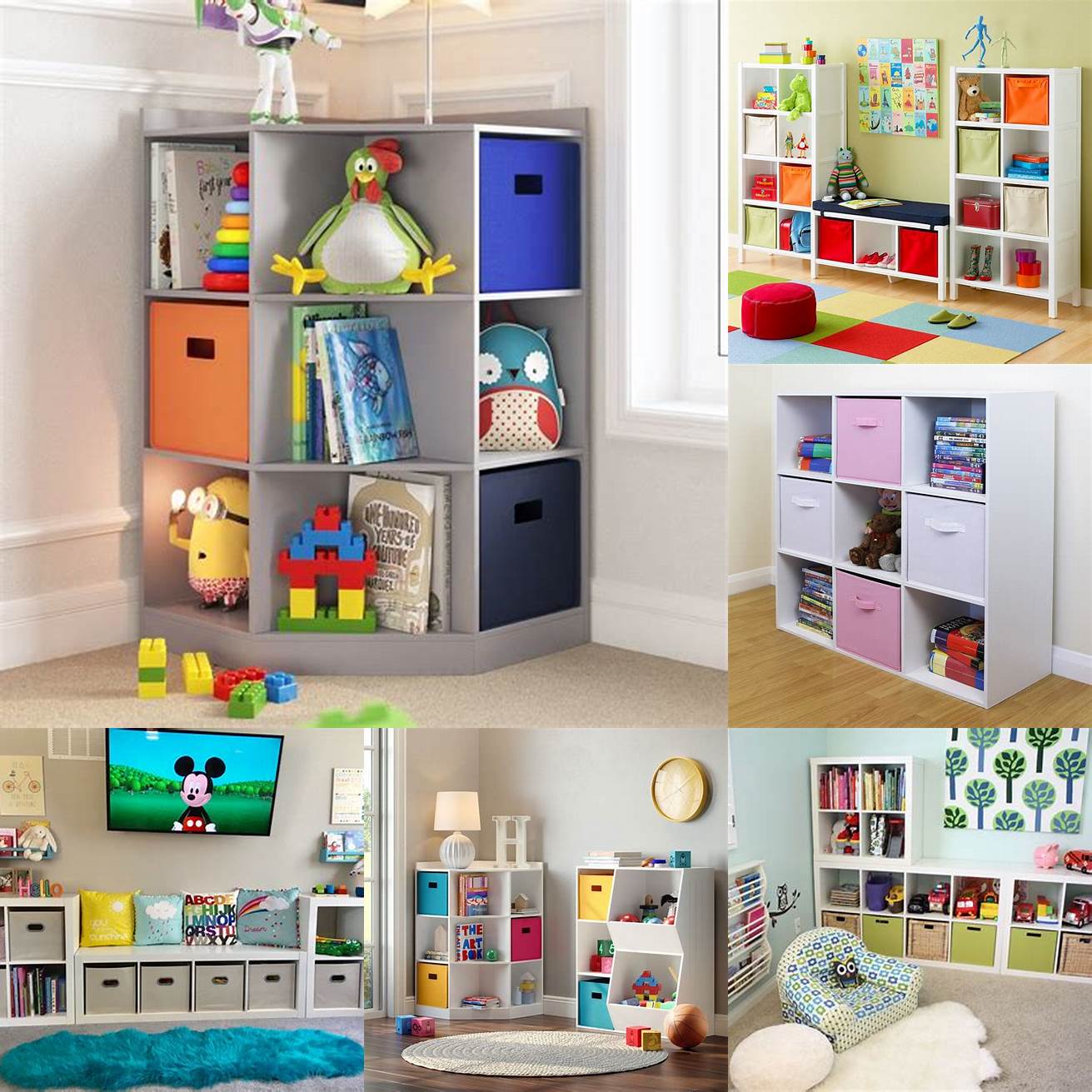 Cube storage units in a kids playroom