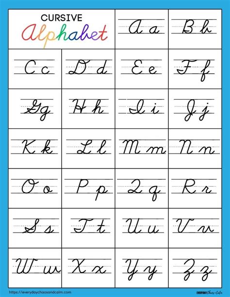 Cursive Letter Chart Printable