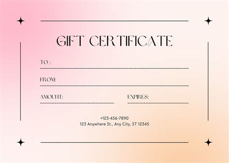 Customizable Gift Certificate Template Free